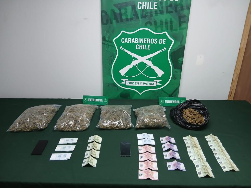 Carabineros OS-7 Rancagua decomisa más de 5 kilos de marihuana en buses interprovinciales y detiene a dos extranjeros